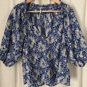 Free People Blue Patterned Peasant Top
